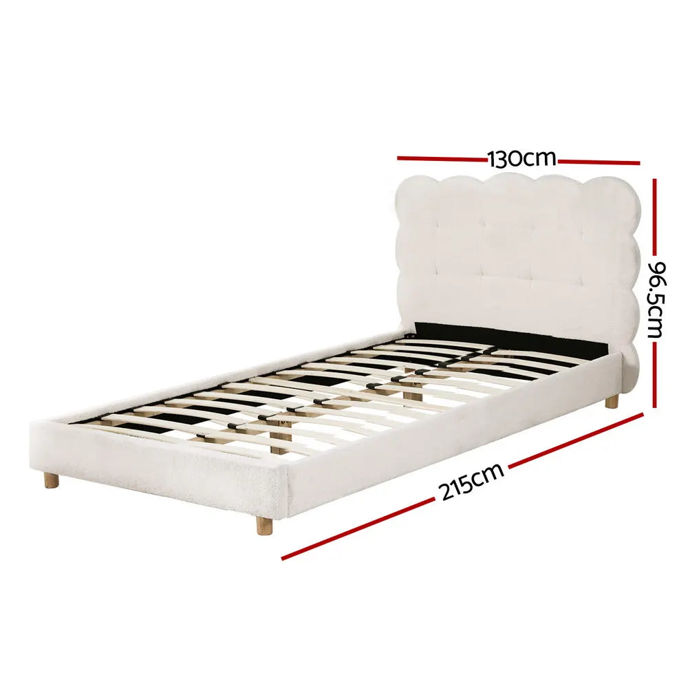 Artiss King Single Bed Frame Cloud Headboard Boucle Fabric Mattress Platform Base White - Image 3