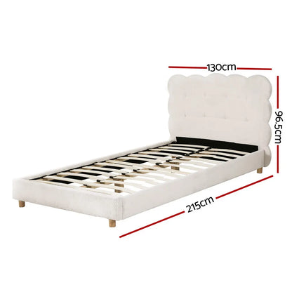 Artiss King Single Bed Frame Cloud Headboard Boucle Fabric Mattress Platform Base White - Image 3