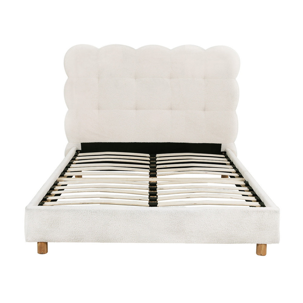 Artiss King Single Bed Frame Cloud Headboard Boucle Fabric Mattress Platform Base White - Image 3