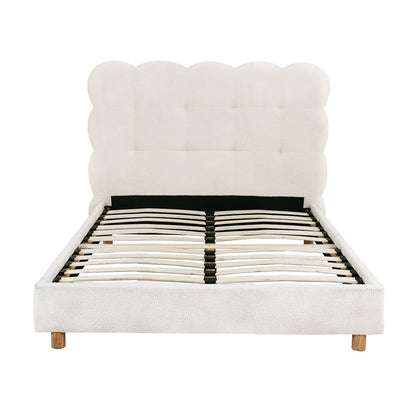 Artiss King Single Bed Frame Cloud Headboard Boucle Fabric Mattress Platform Base White - Image 3