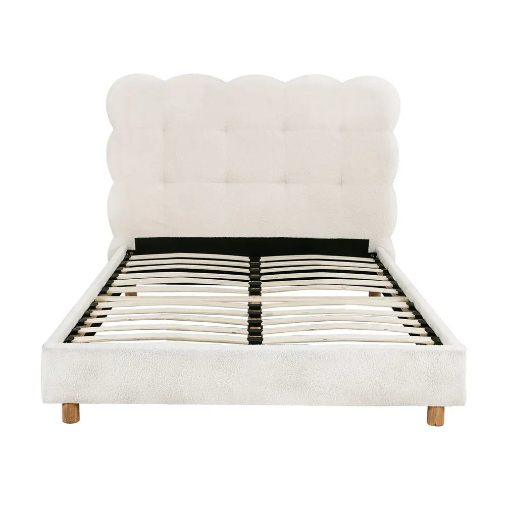 Artiss King Single Bed Frame Cloud Headboard Boucle Fabric Mattress Platform Base White - Image 4