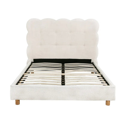 Artiss King Single Bed Frame Cloud Headboard Boucle Fabric Mattress Platform Base White - Image 4