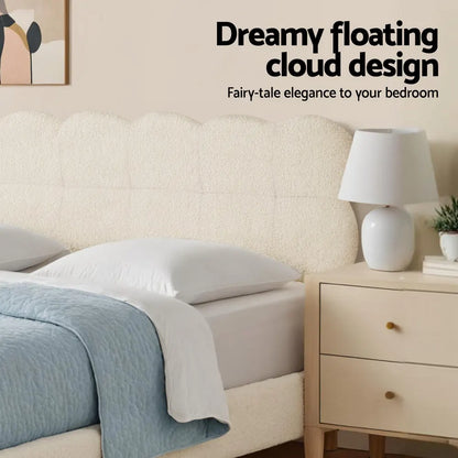 Artiss King Single Bed Frame Cloud Headboard Boucle Fabric Mattress Platform Base White - Image 6