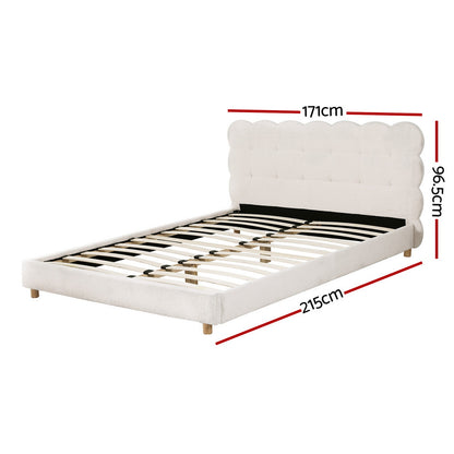 Artiss Queen Bed Frame Cloud Headboard Boucle Fabric Mattress Platform Base White - Image 2