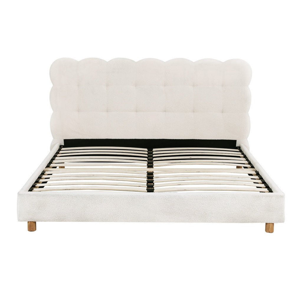 Artiss Queen Bed Frame Cloud Headboard Boucle Fabric Mattress Platform Base White - Image 3
