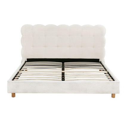 Artiss Queen Bed Frame Cloud Headboard Boucle Fabric Mattress Platform Base White - Image 3