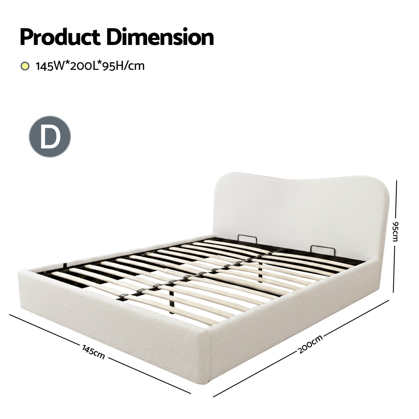 Artiss Double Bed Frame with Gaslift Storage Wooden Platform Mattress Base Boucle Upholstered White - Image 2