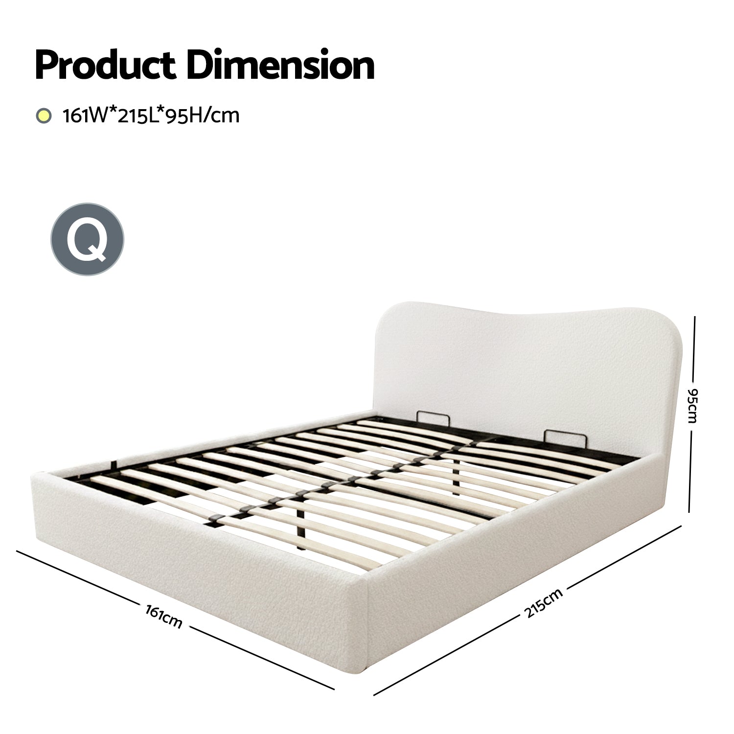 Artiss Queen Bed Frame with Gaslift Storage Wooden Platform Mattress Base Boucle Upholstered White - Image 3