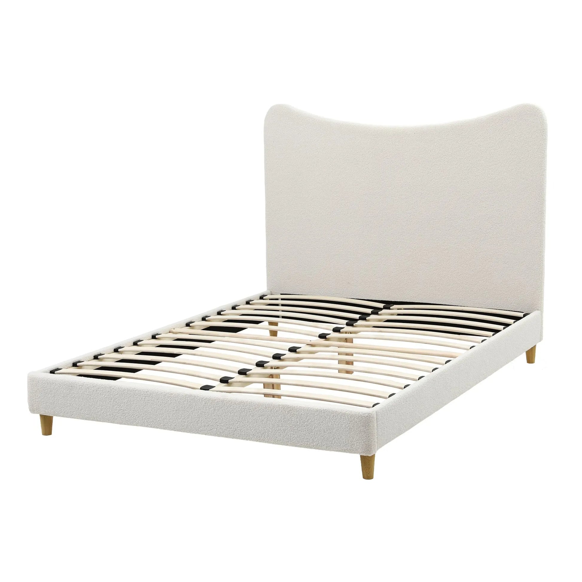 Artiss Double Bed Frame with Boucle Headboard, Beige, 300kg Capacity - Image 2