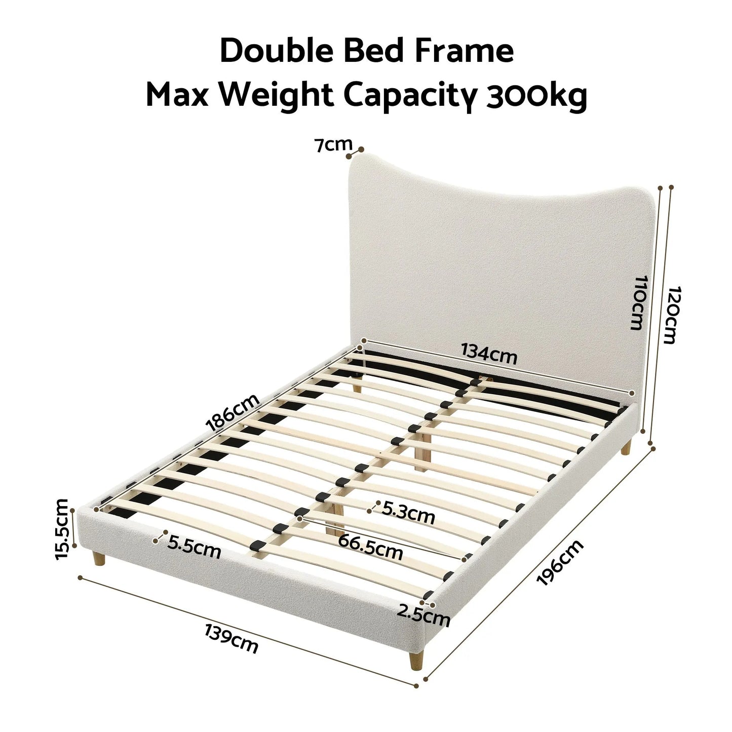 Artiss Double Bed Frame with Boucle Headboard, Beige, 300kg Capacity - Image 3