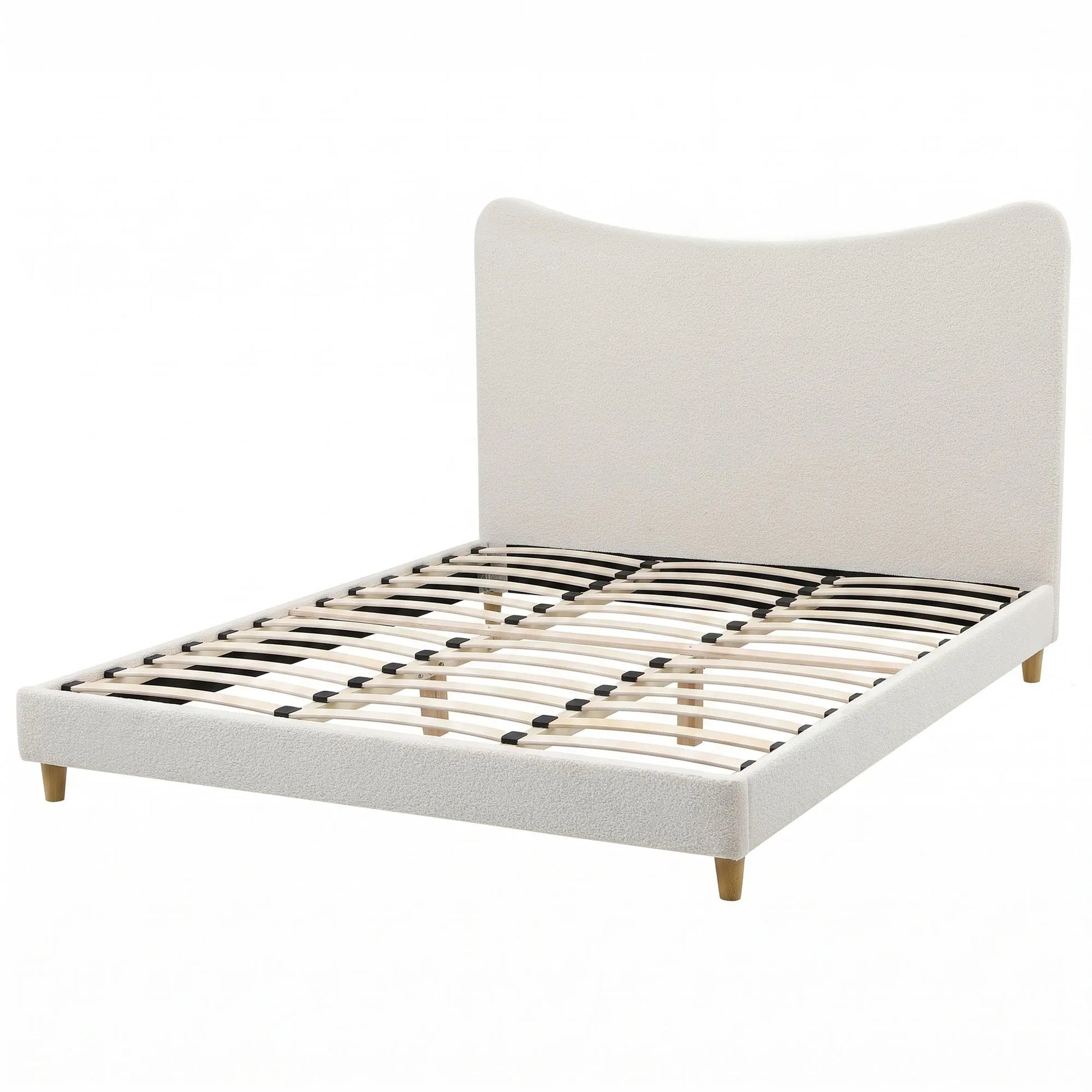 Artiss King Bed Frame with Boucle Headboard, Beige, 300kg Capacity - Image 2