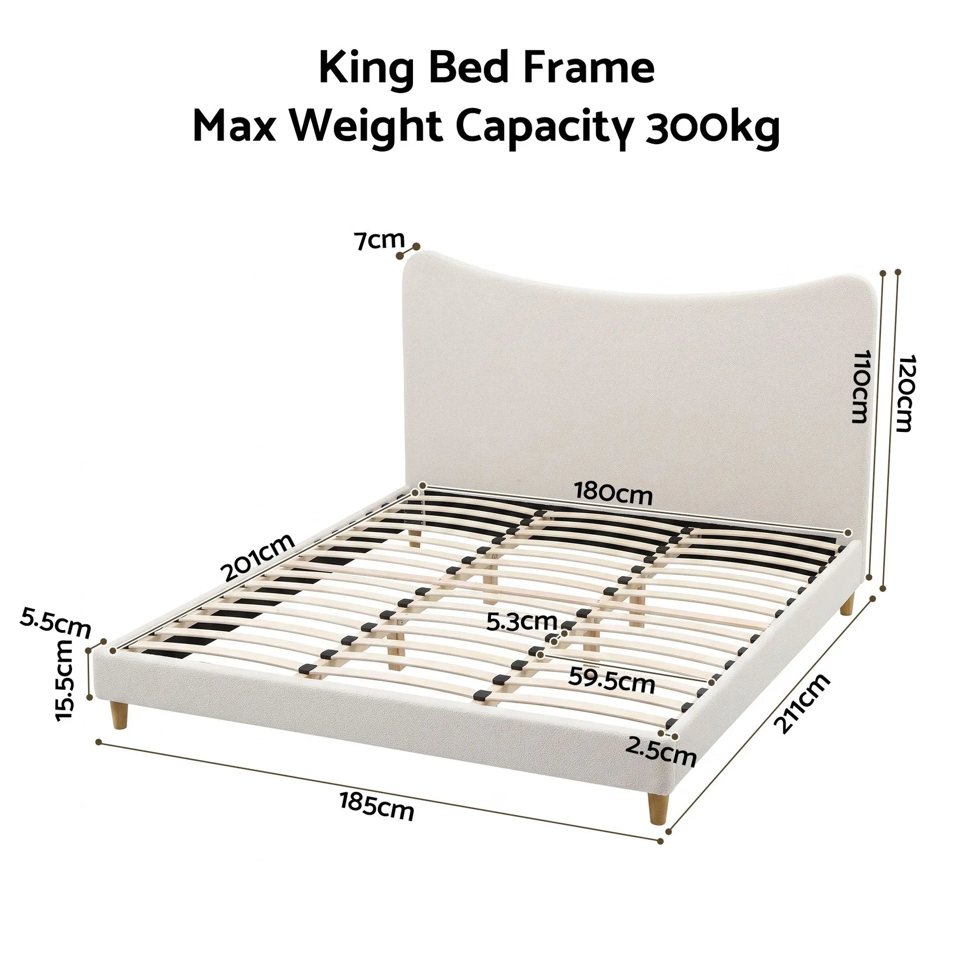 Artiss King Bed Frame with Boucle Headboard, Beige, 300kg Capacity - Image 3