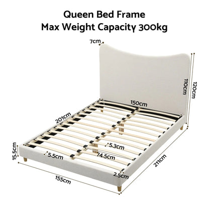 Artiss Queen Bed Frame with Boucle Headboard, Beige, 300kg Capacity - Image 3