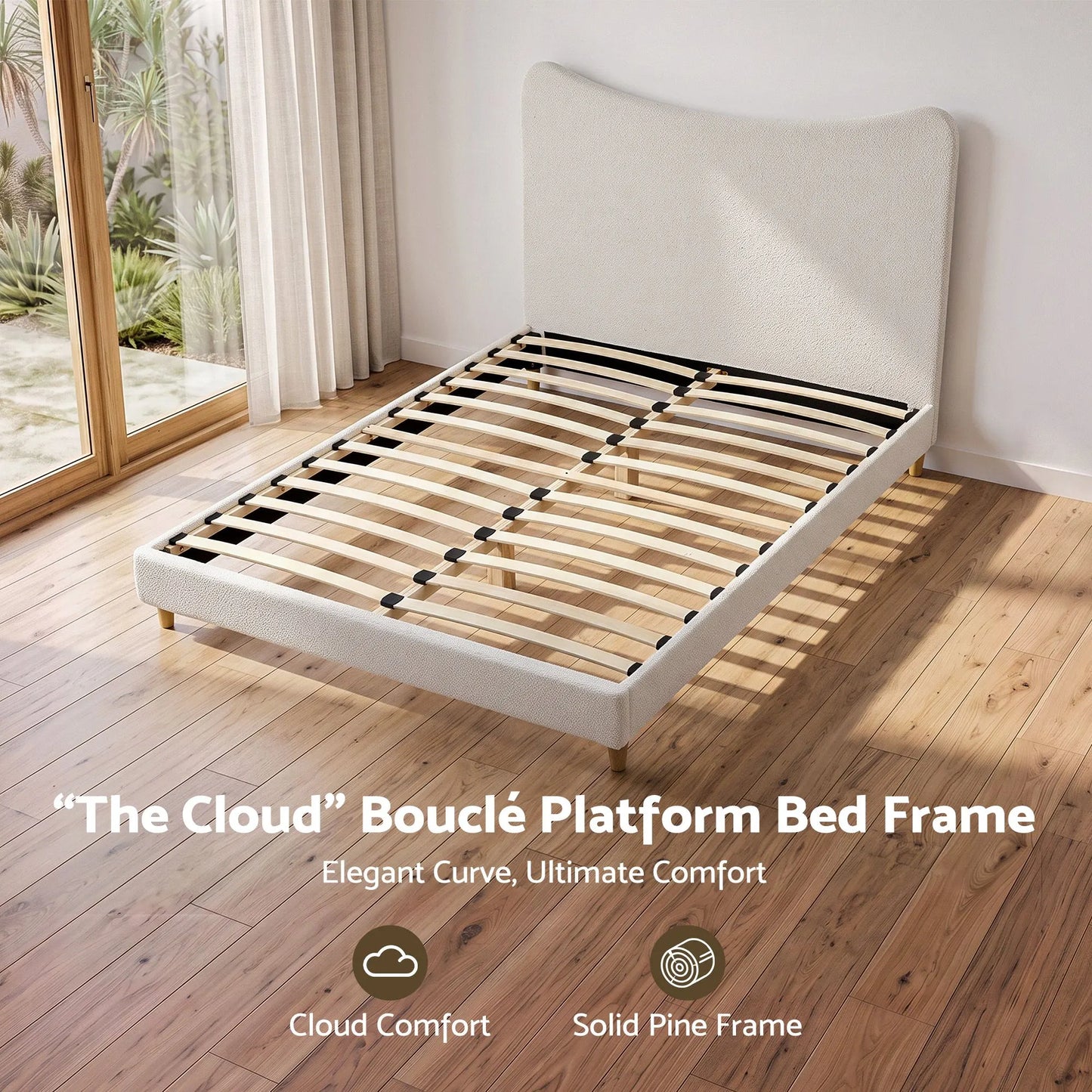Artiss Queen Bed Frame with Boucle Headboard, Beige, 300kg Capacity - Image 5