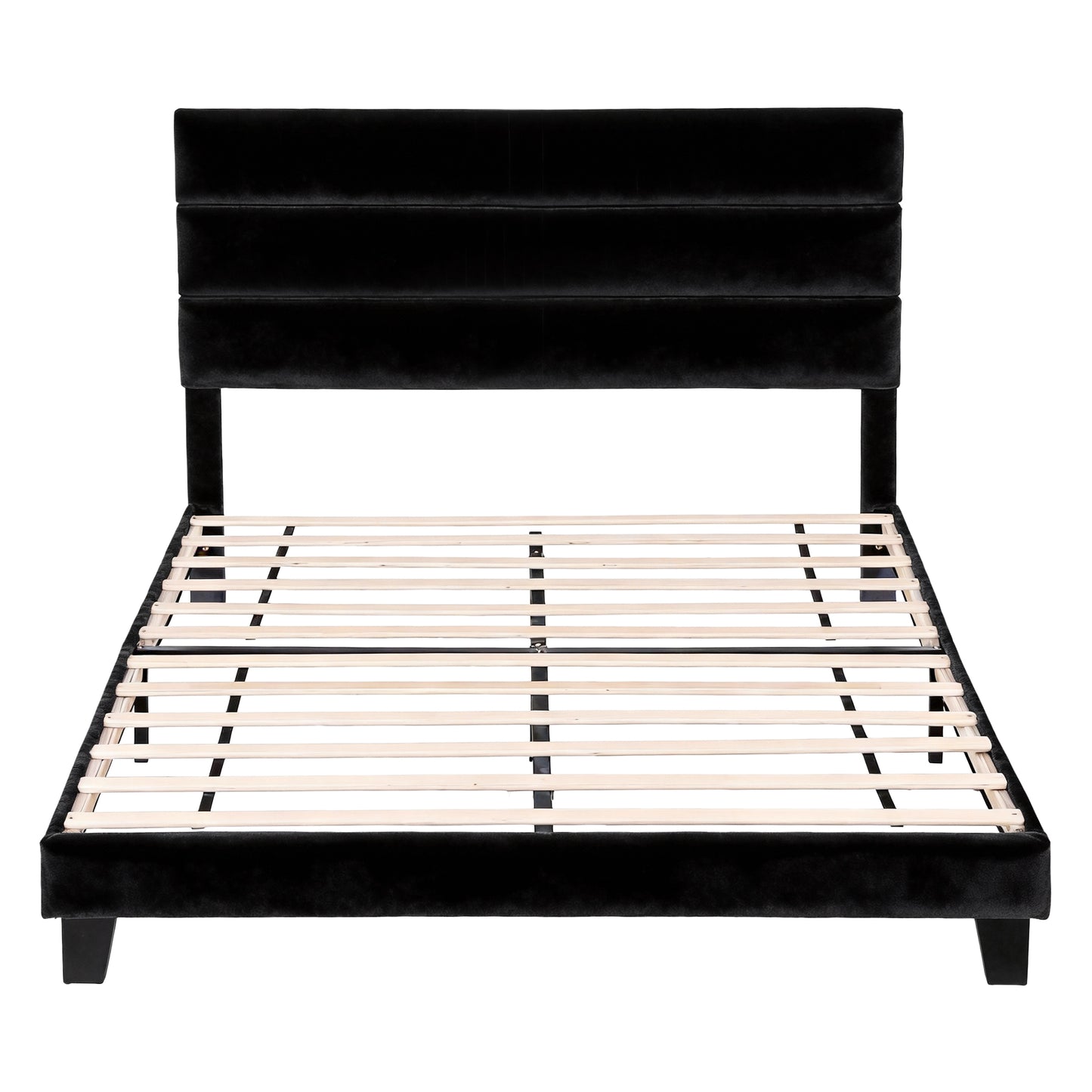 Artiss Double Bed Frame Upholstered Platform Base with Geometric Headboard Black Velvet - Image 3