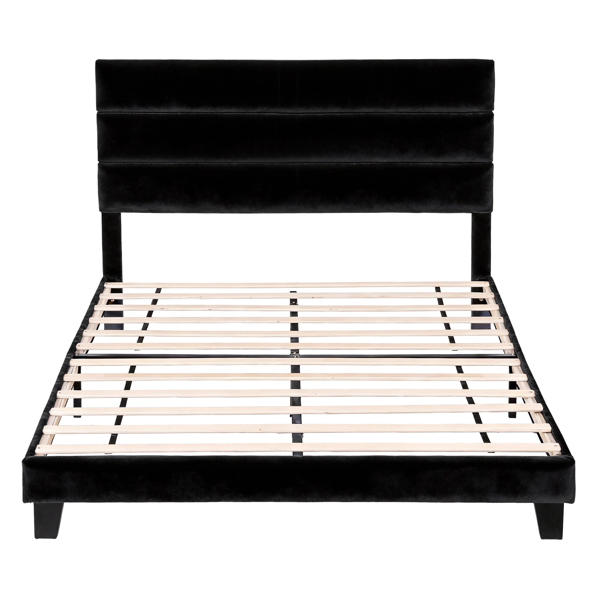 Artiss Double Bed Frame Upholstered Platform Base with Geometric Headboard Black Velvet - Image 3