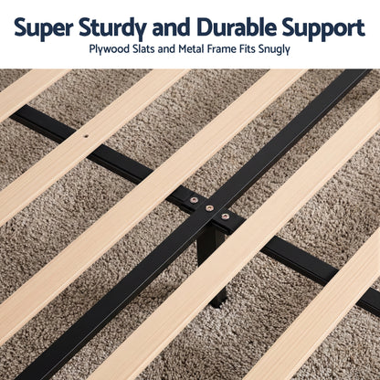 Artiss Double Bed Frame Upholstered Platform Base with Geometric Headboard Black Velvet - Image 6