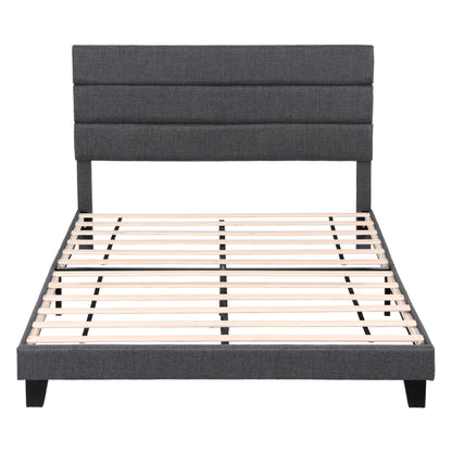 Artiss Double Bed Frame Upholstered Platform Base with Geometric Headboard Charcoal Grey Linen Wood Slats for Modern Bedroom Furniture Home Decor - Image 3