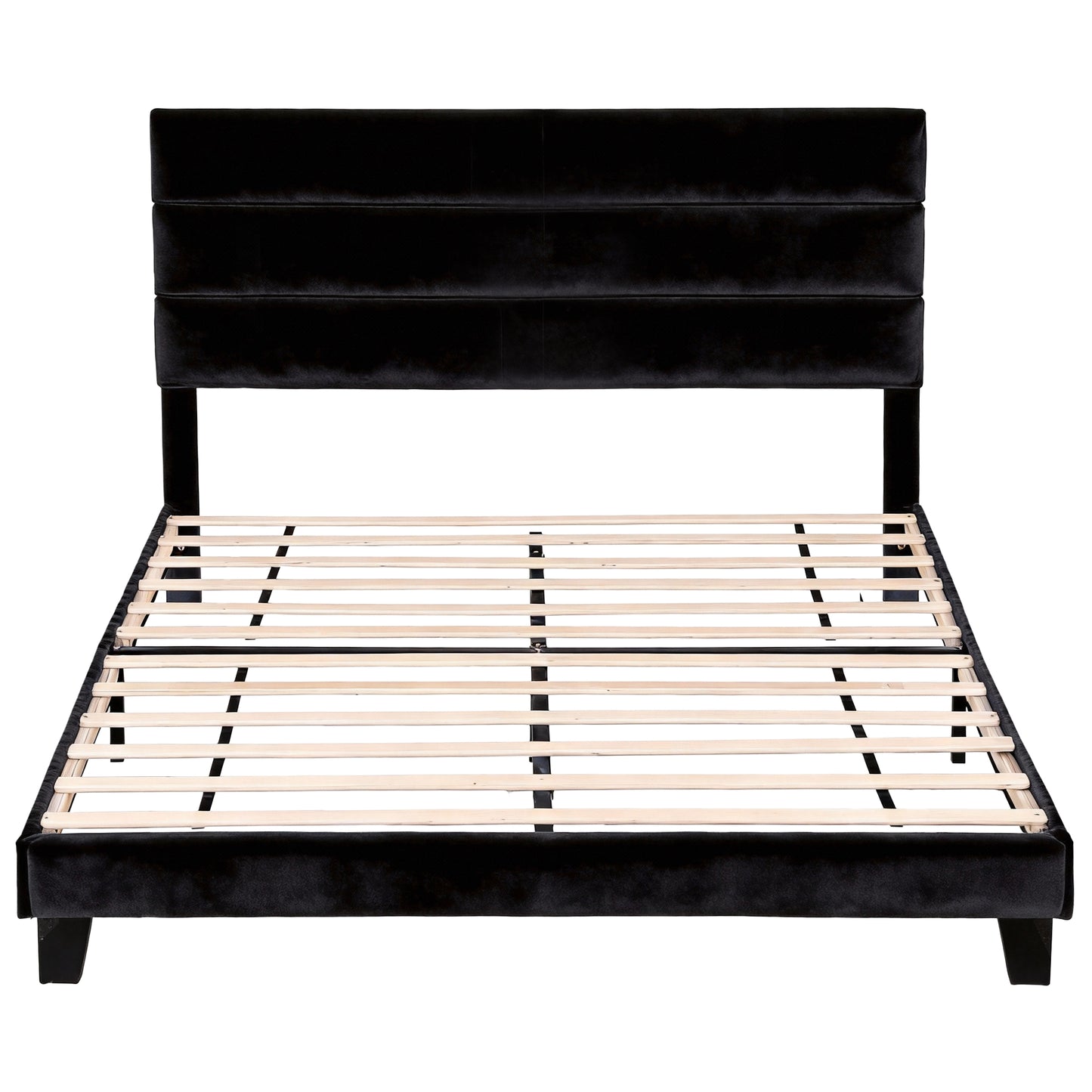 Artiss King Bed Frame Upholstered Platform Base with Geometric Headboard Black Velvet - Image 3