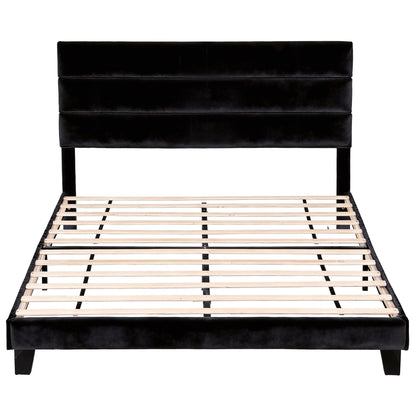 Artiss King Bed Frame Upholstered Platform Base with Geometric Headboard Black Velvet - Image 3