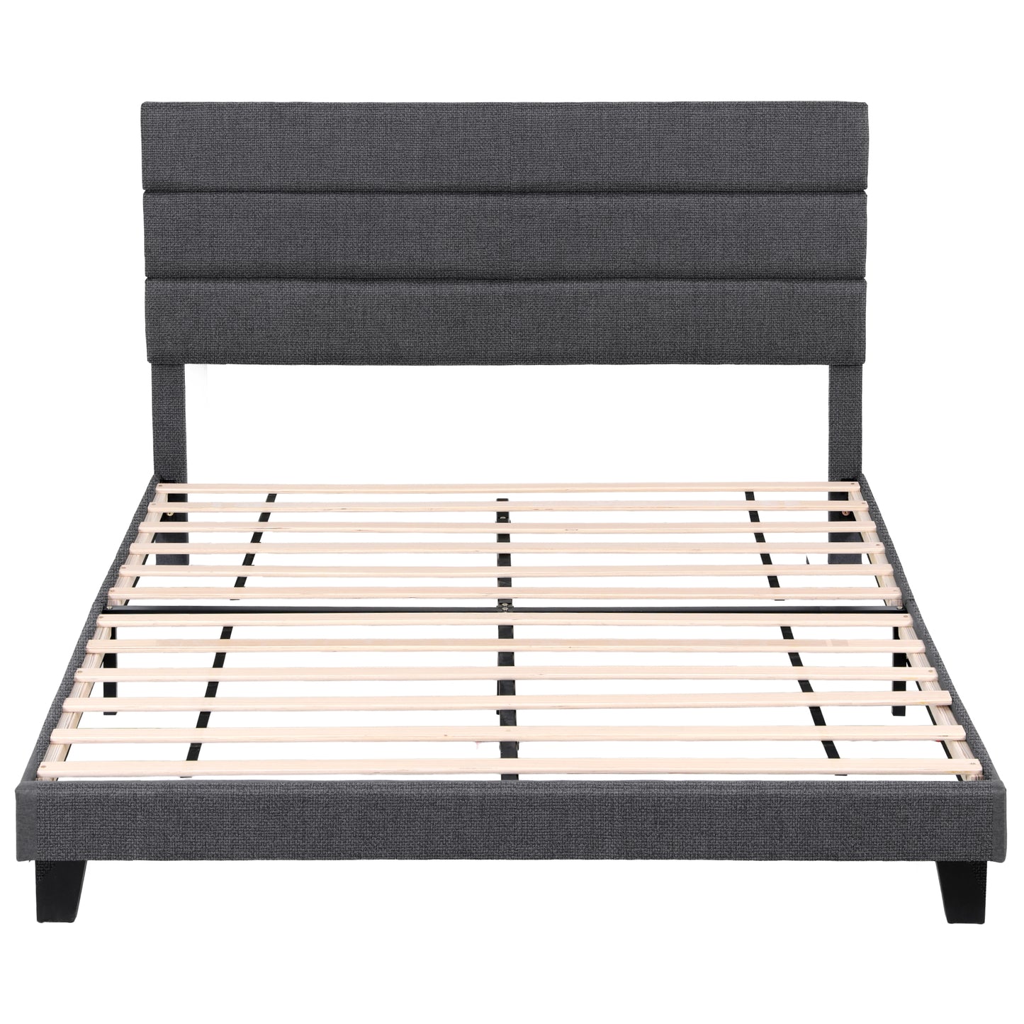 Artiss King Bed Frame Upholstered Platform Base with Geometric Headboard Charcoal Grey Linen Wood Slats for Modern Bedroom Furniture Home Decor - Image 3