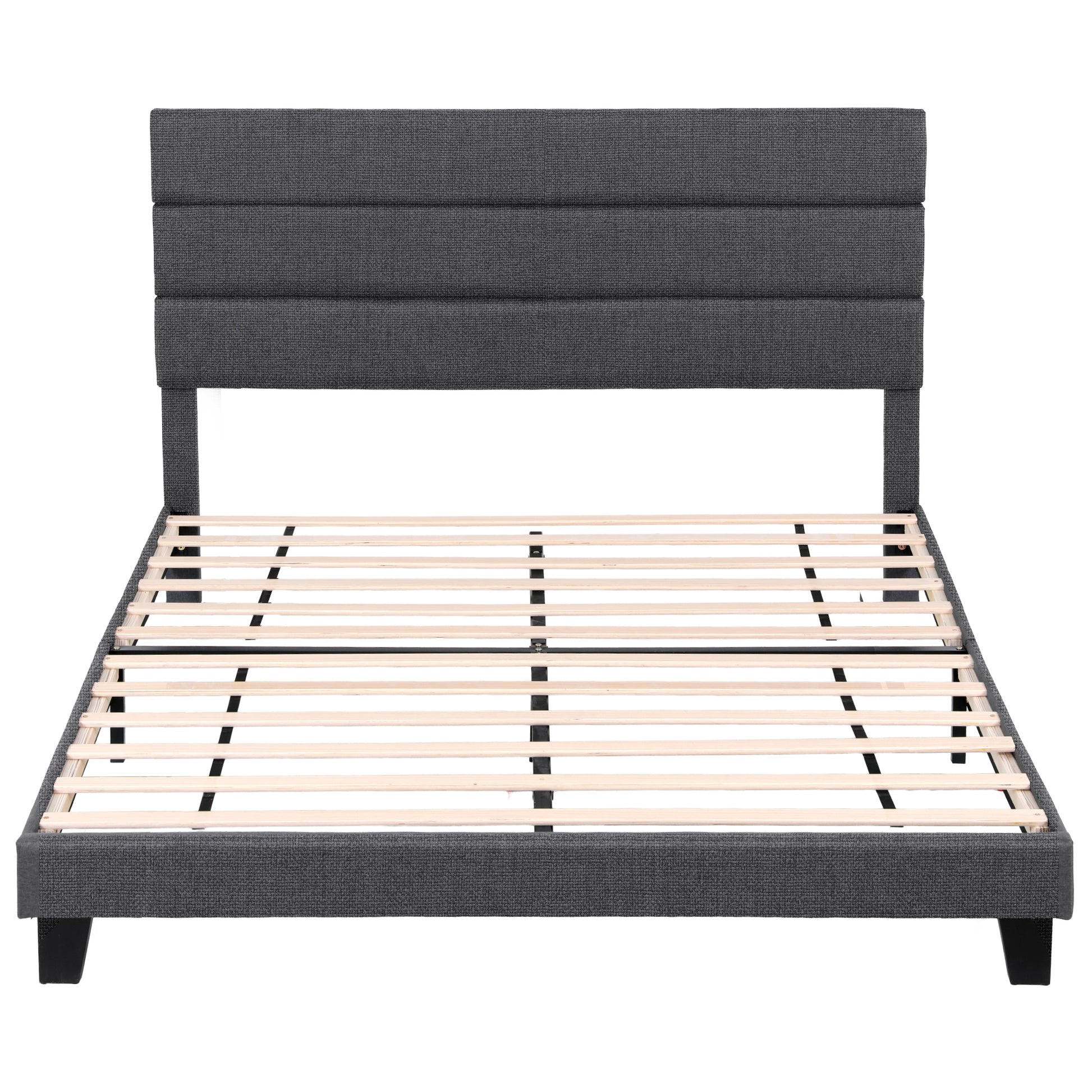 Artiss King Bed Frame Upholstered Platform Base with Geometric Headboard Charcoal Grey Linen Wood Slats for Modern Bedroom Furniture Home Decor - Image 3