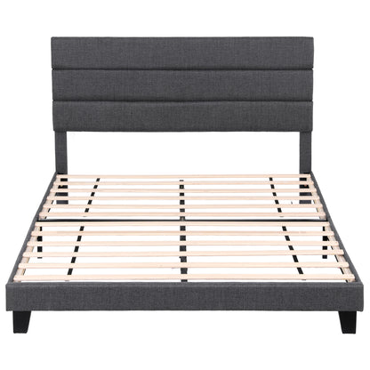 Artiss King Bed Frame Upholstered Platform Base with Geometric Headboard Charcoal Grey Linen Wood Slats for Modern Bedroom Furniture Home Decor - Image 3