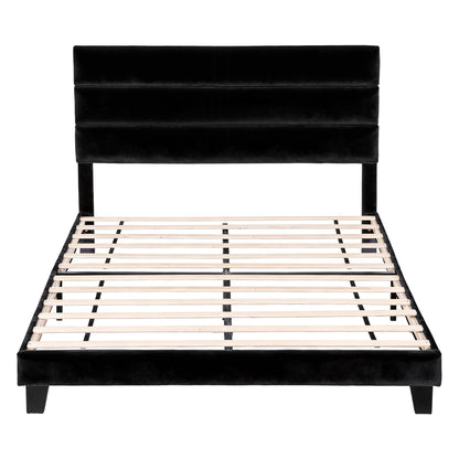 Artiss Queen Bed Frame Upholstered Platform Base with Geometric Headboard Black Velvet - Image 3