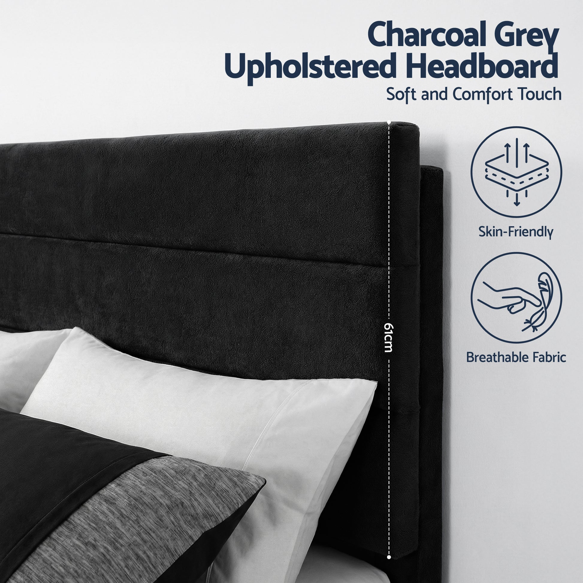 Artiss Queen Bed Frame Upholstered Platform Base with Geometric Headboard Black Velvet - Image 5