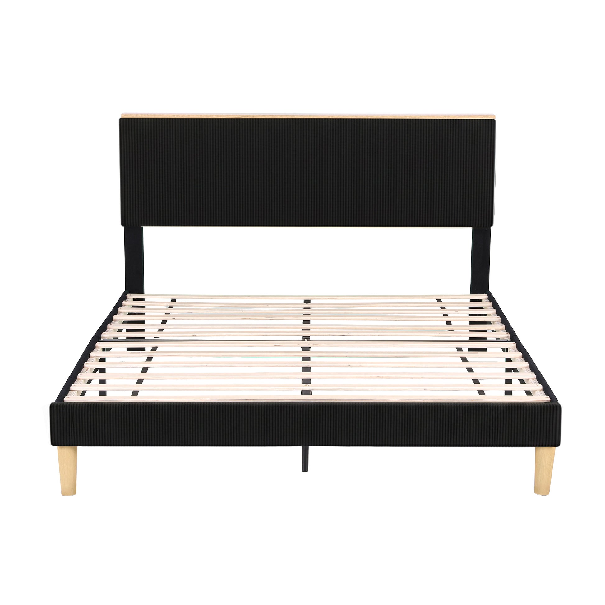 Artiss Double Bed Frame Upholstered Adjustable Headboard Mood Lighting Heavy Duty Black Velvet - Image 3