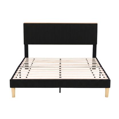 Artiss Double Bed Frame Upholstered Adjustable Headboard Mood Lighting Heavy Duty Black Velvet - Image 3