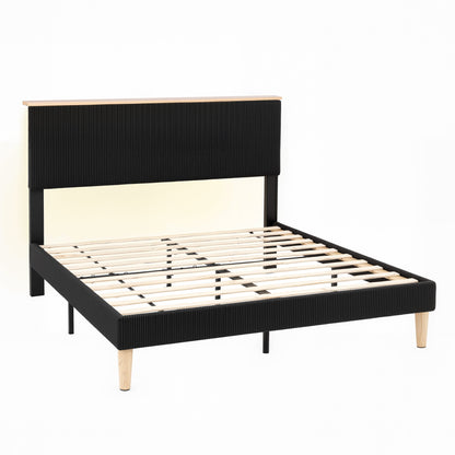 Artiss Double Bed Frame Upholstered Adjustable Headboard Mood Lighting Heavy Duty Black Velvet - Image 9