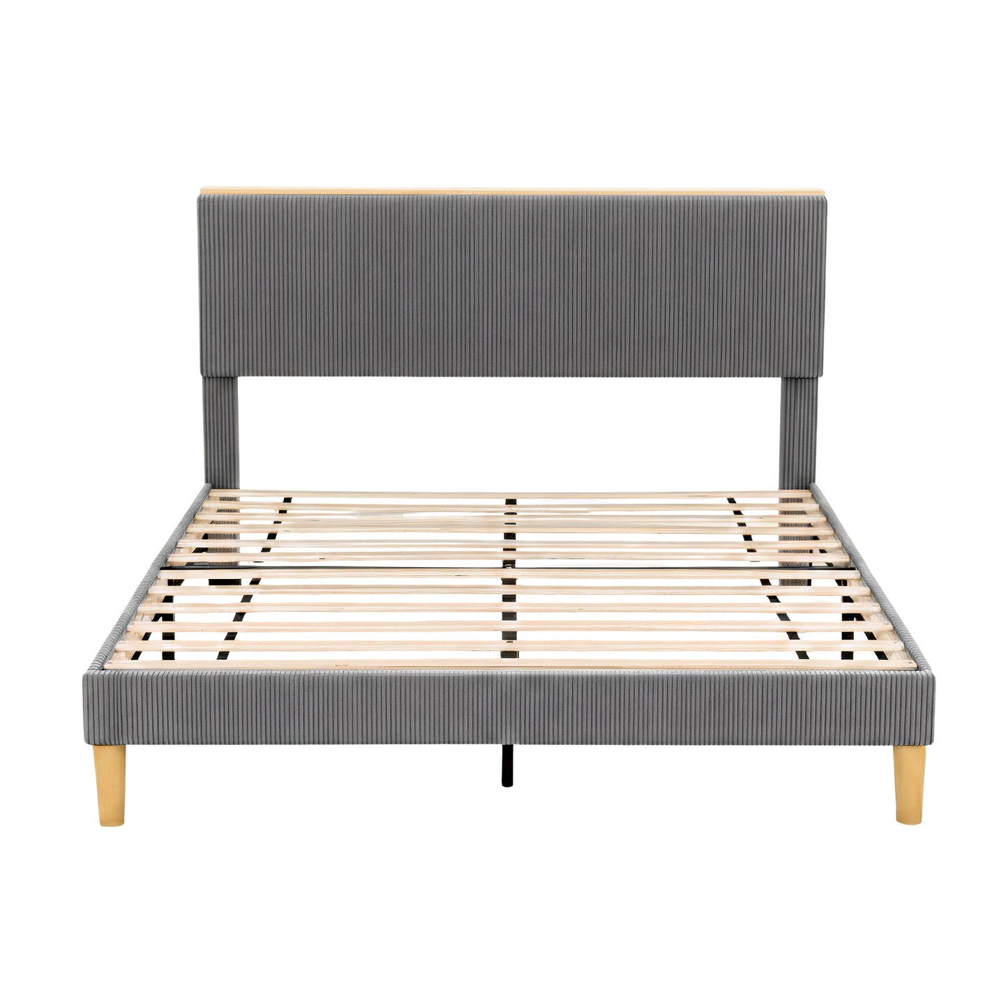 Artiss Double Bed Frame Upholstered Adjustable Headboard Mood Lighting Heavy Duty Grey Velvet - Image 3