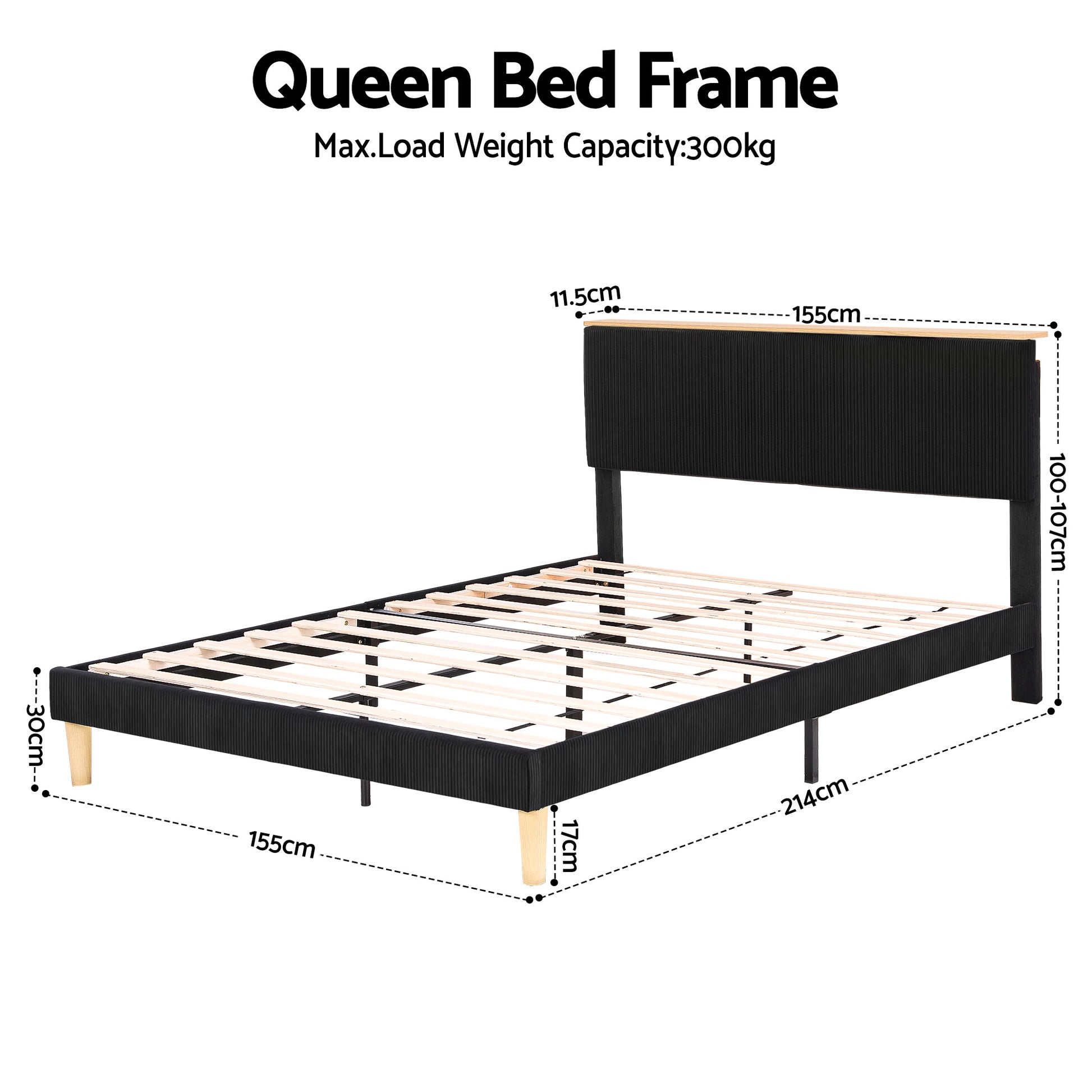 Artiss Queen Bed Frame Upholstered Adjustable Headboard Mood Lighting Heavy Duty Black Velvet - Image 2