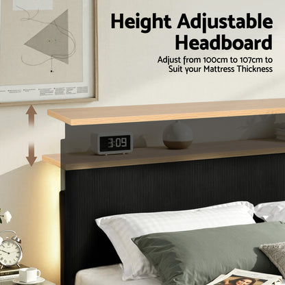 Artiss Queen Bed Frame Upholstered Adjustable Headboard Mood Lighting Heavy Duty Black Velvet - Image 4