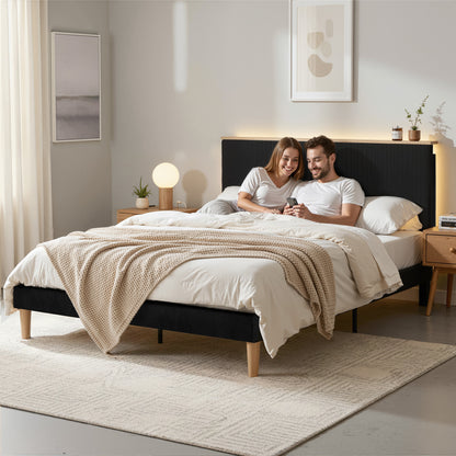 Artiss Queen Bed Frame Upholstered Adjustable Headboard Mood Lighting Heavy Duty Black Velvet - Image 7