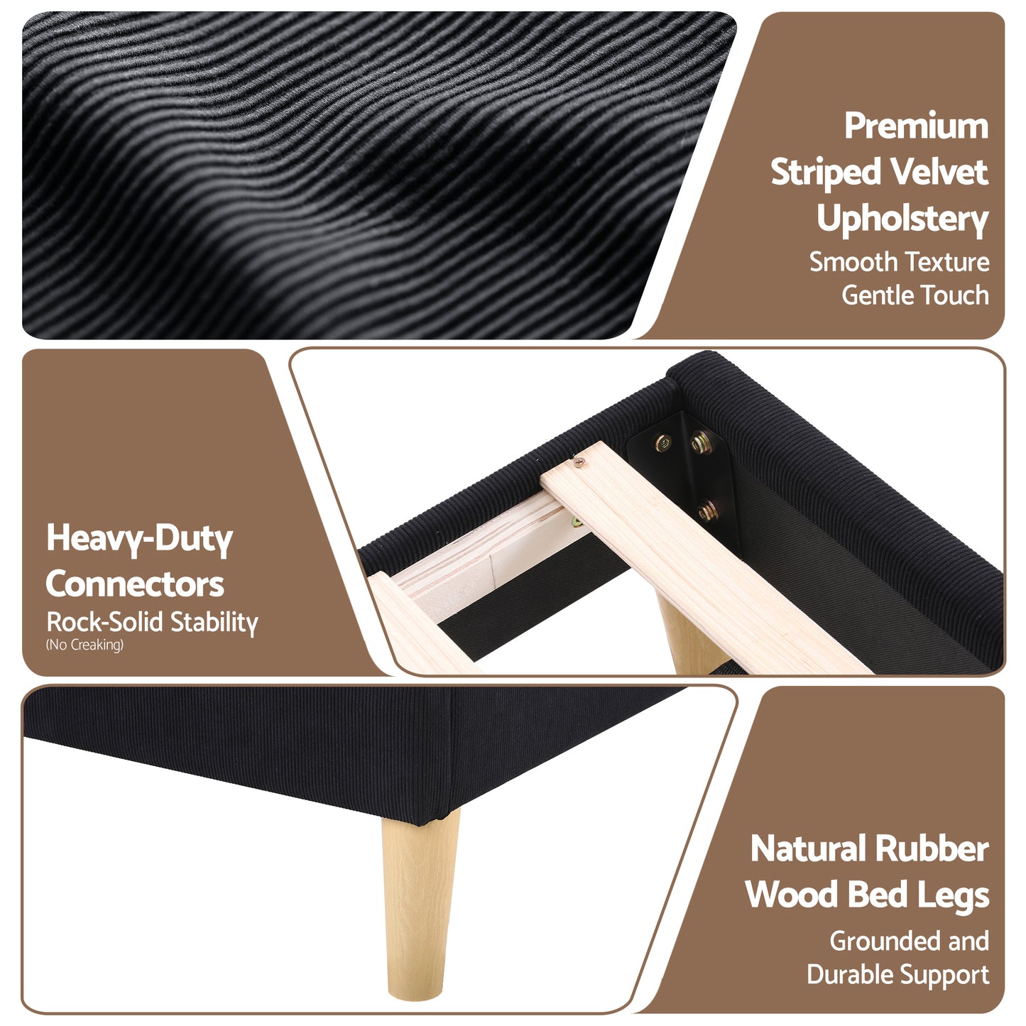 Artiss Queen Bed Frame Upholstered Adjustable Headboard Mood Lighting Heavy Duty Black Velvet - Image 8