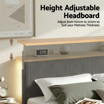Artiss Queen Bed Frame Upholstered Adjustable Headboard Mood Lighting Heavy Duty Grey Velvet - Image 4