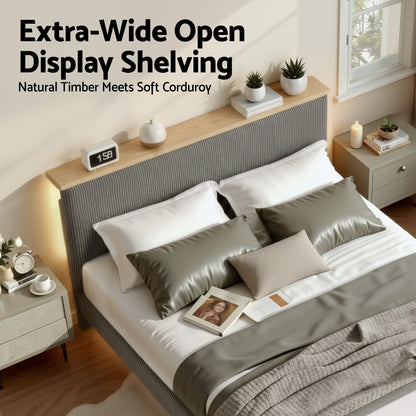 Artiss Queen Bed Frame Upholstered Adjustable Headboard Mood Lighting Heavy Duty Grey Velvet - Image 6