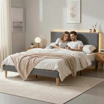 Artiss Queen Bed Frame Upholstered Adjustable Headboard Mood Lighting Heavy Duty Grey Velvet - Image 7