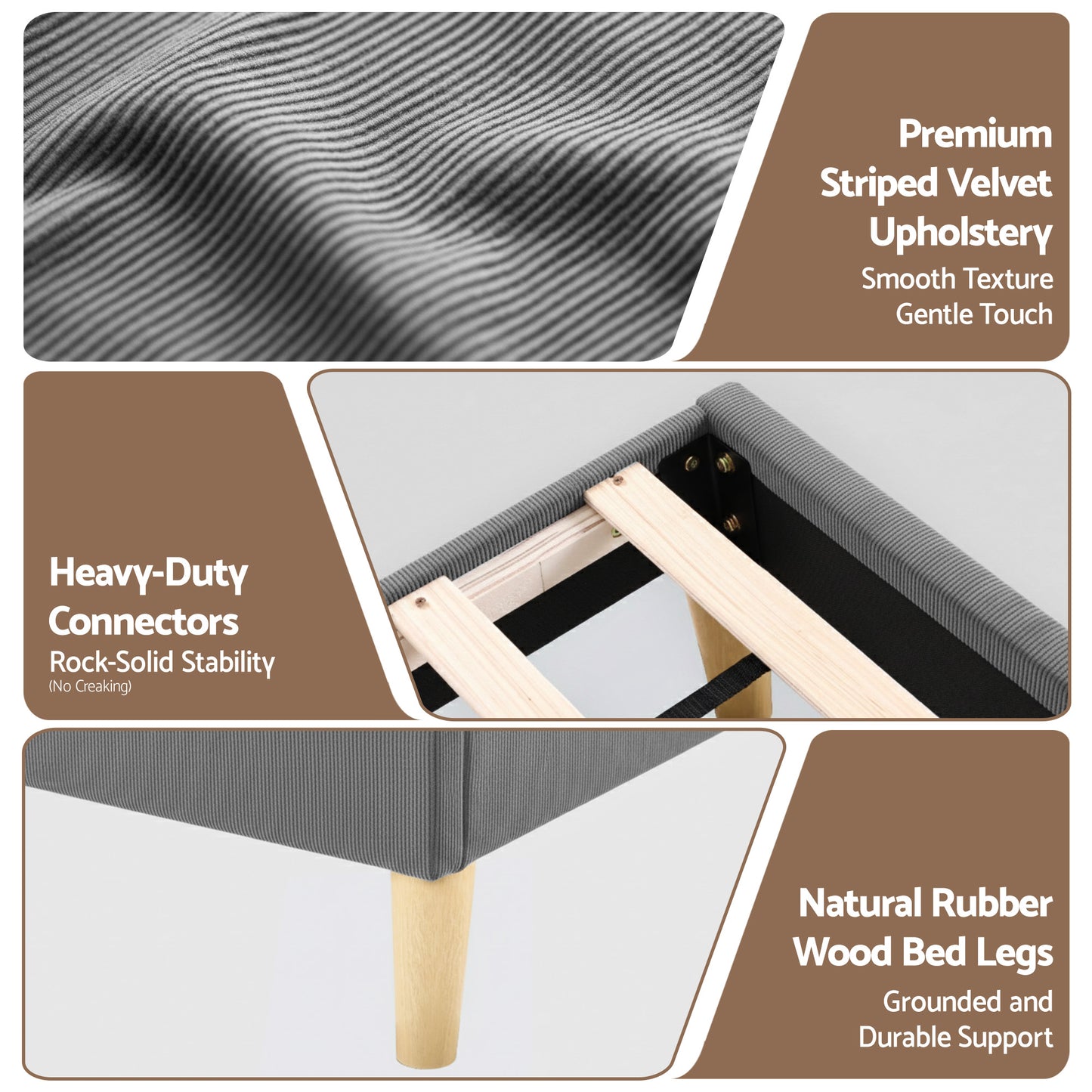 Artiss Queen Bed Frame Upholstered Adjustable Headboard Mood Lighting Heavy Duty Grey Velvet - Image 8