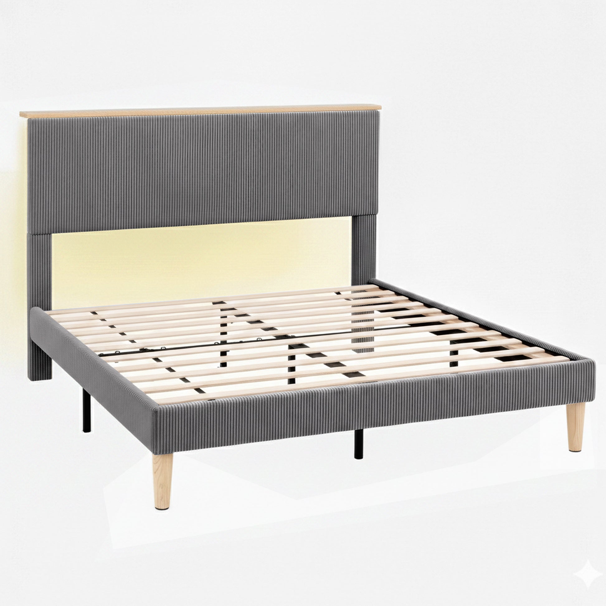 Artiss Queen Bed Frame Upholstered Adjustable Headboard Mood Lighting Heavy Duty Grey Velvet - Image 9