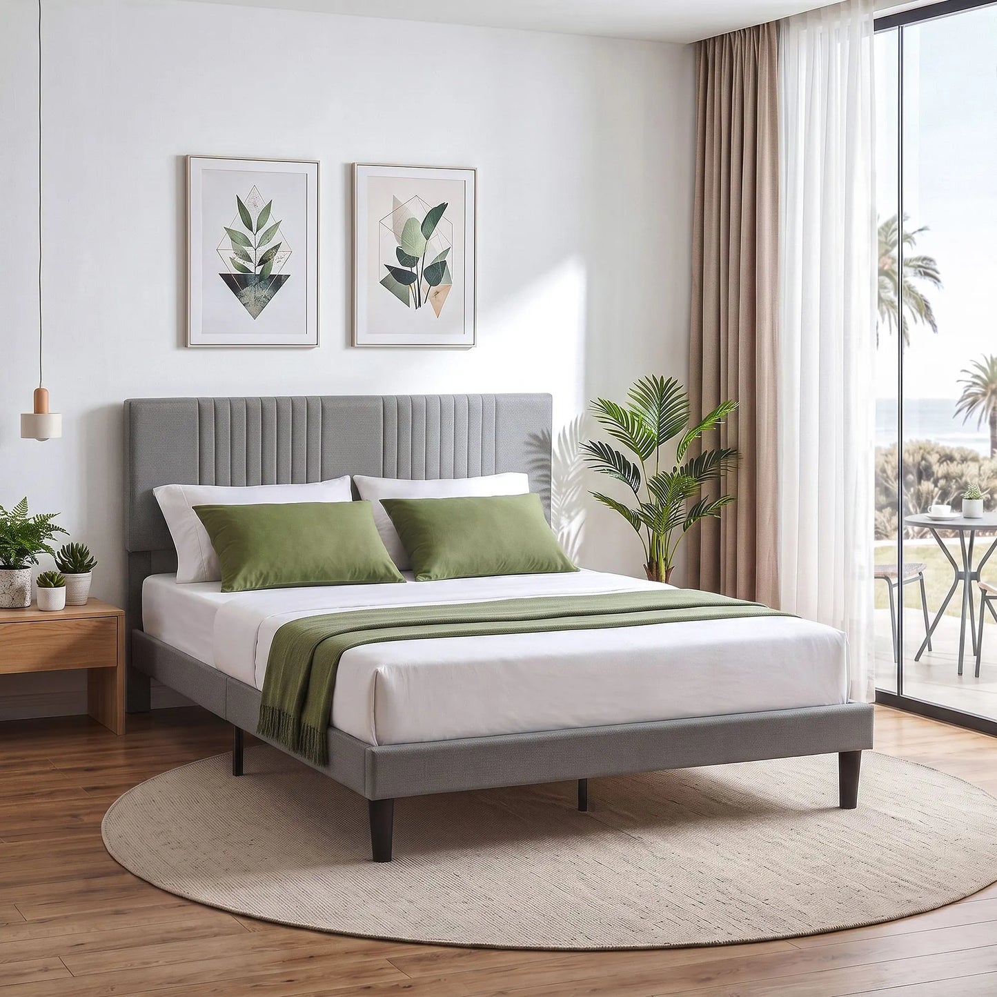 Artiss Double Bed Frame with Adjustable Headboard, Grey, 300kg Capacity