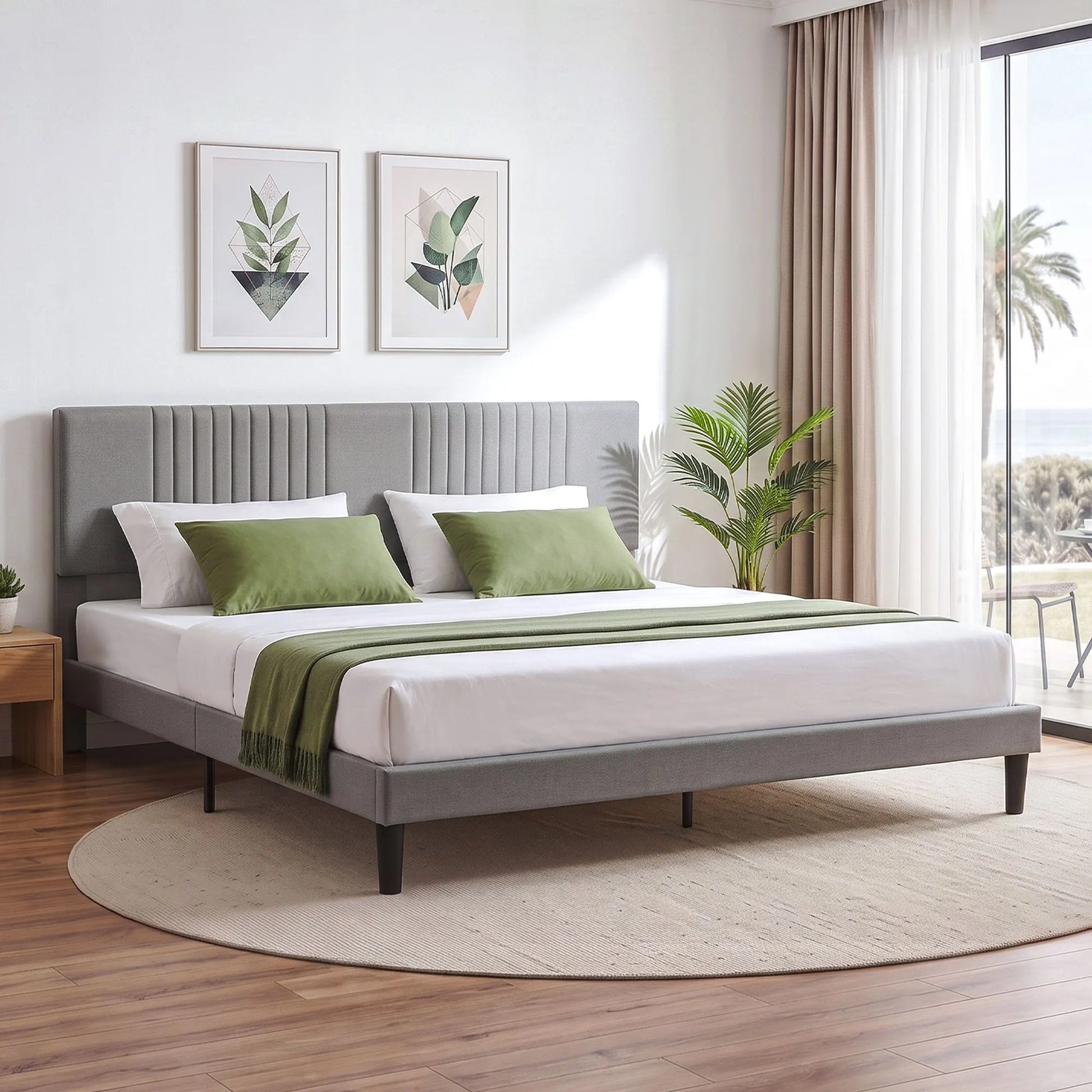 Artiss King Bed Frame with Adjustable Headboard, Grey, 300kg Capacity