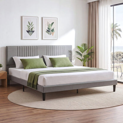 Artiss King Bed Frame with Adjustable Headboard, Grey, 300kg Capacity