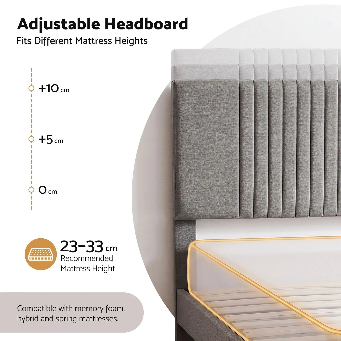 Artiss King Bed Frame with Adjustable Headboard, Grey, 300kg Capacity - Image 5