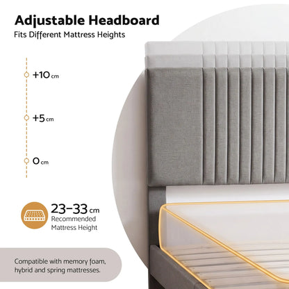 Artiss King Bed Frame with Adjustable Headboard, Grey, 300kg Capacity - Image 5