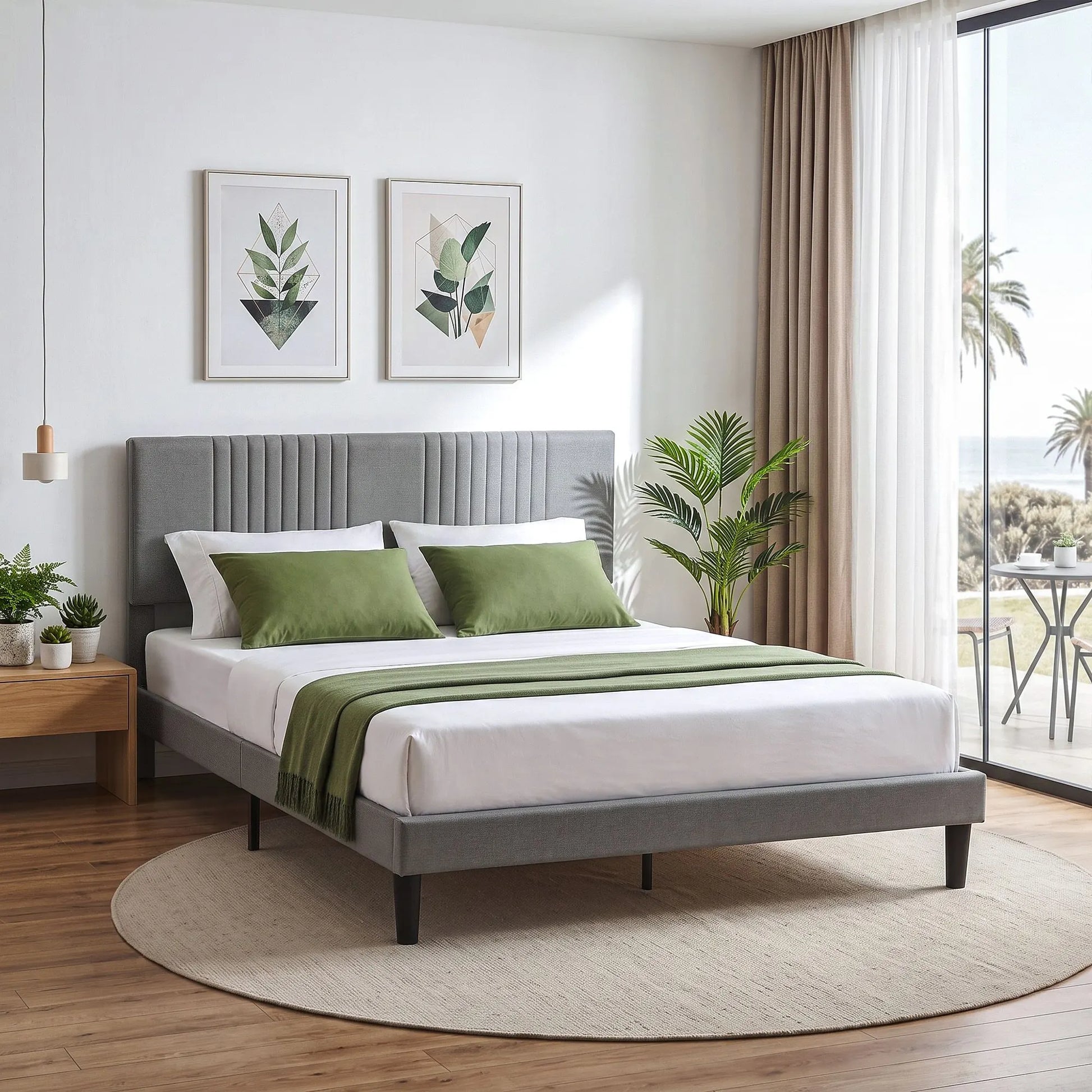 Artiss Queen Bed Frame with Adjustable Headboard, Grey, 300kg Capacity