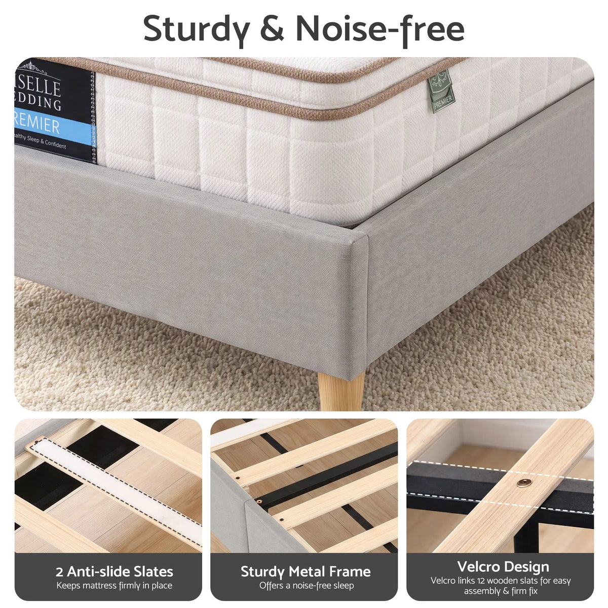 Artiss King Single Bed Frame with Headboard, Faux Linen Fabric Grey - Image 5
