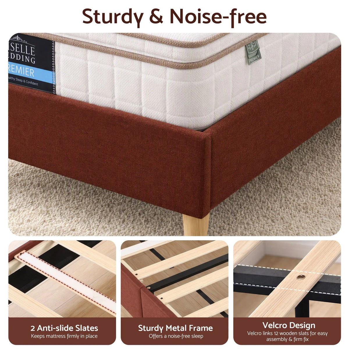 Artiss King Single Bed Frame with Headboard, Faux Linen Fabric Brown - Image 5